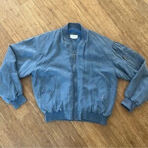 Vintage 100% Silk Dusty Blue Bomber Jacket M